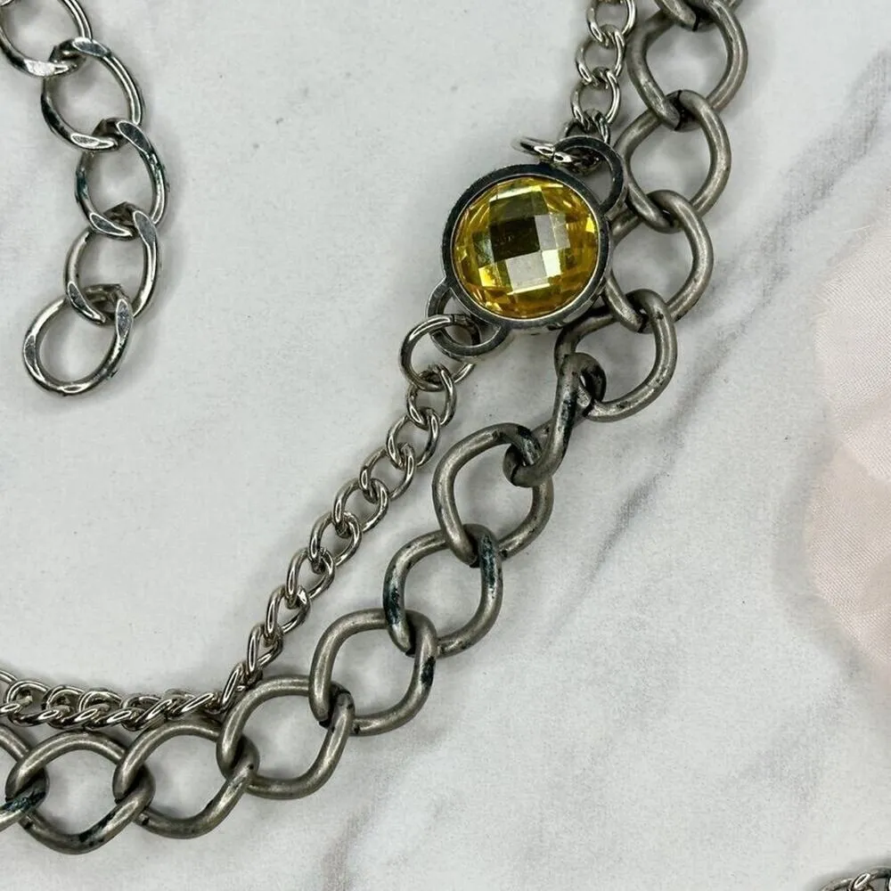 Pink Flower Rhinestone Silver Tone Metal Chain Link Belt Size Large L XL - Image 10