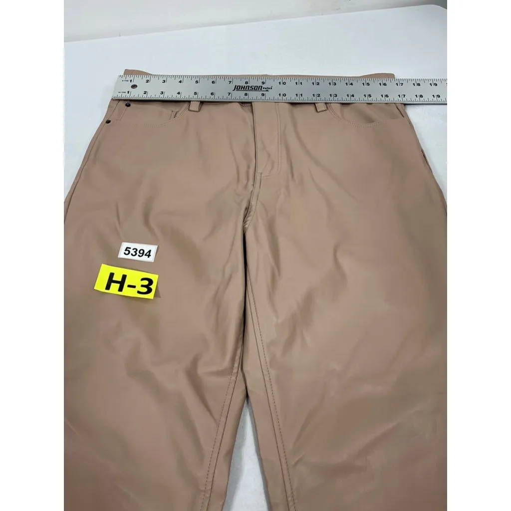 Womans Kensie Jeans Faux Leather Straight Leg Pants 12/31 Nude Zip Button Close Tan - Image 6