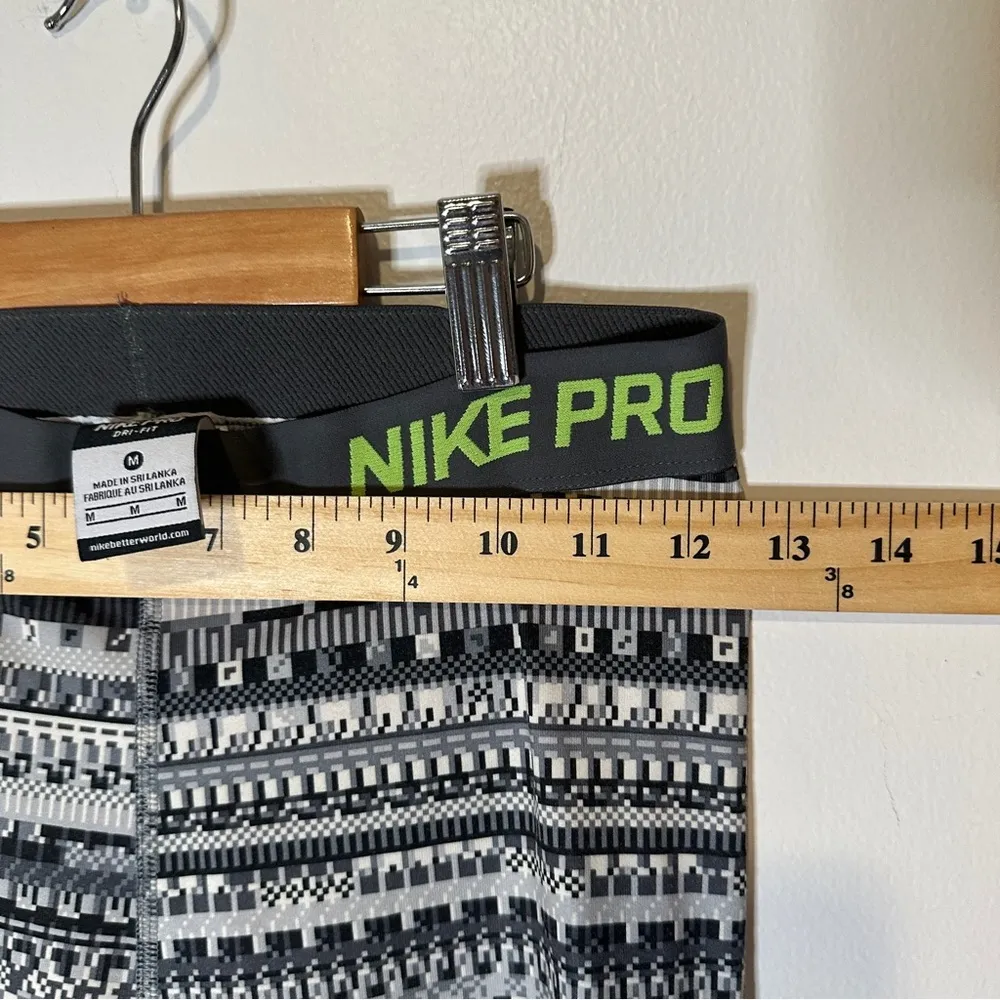 Nike Pro Dri-Fit Womens M Full Length Leggings Geometric Black Gray Activewear - Image 5