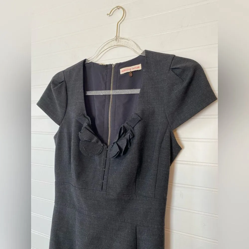 Rebecca Taylor Charcoal Black Back Corset Tie Pencil Dress - Image 3