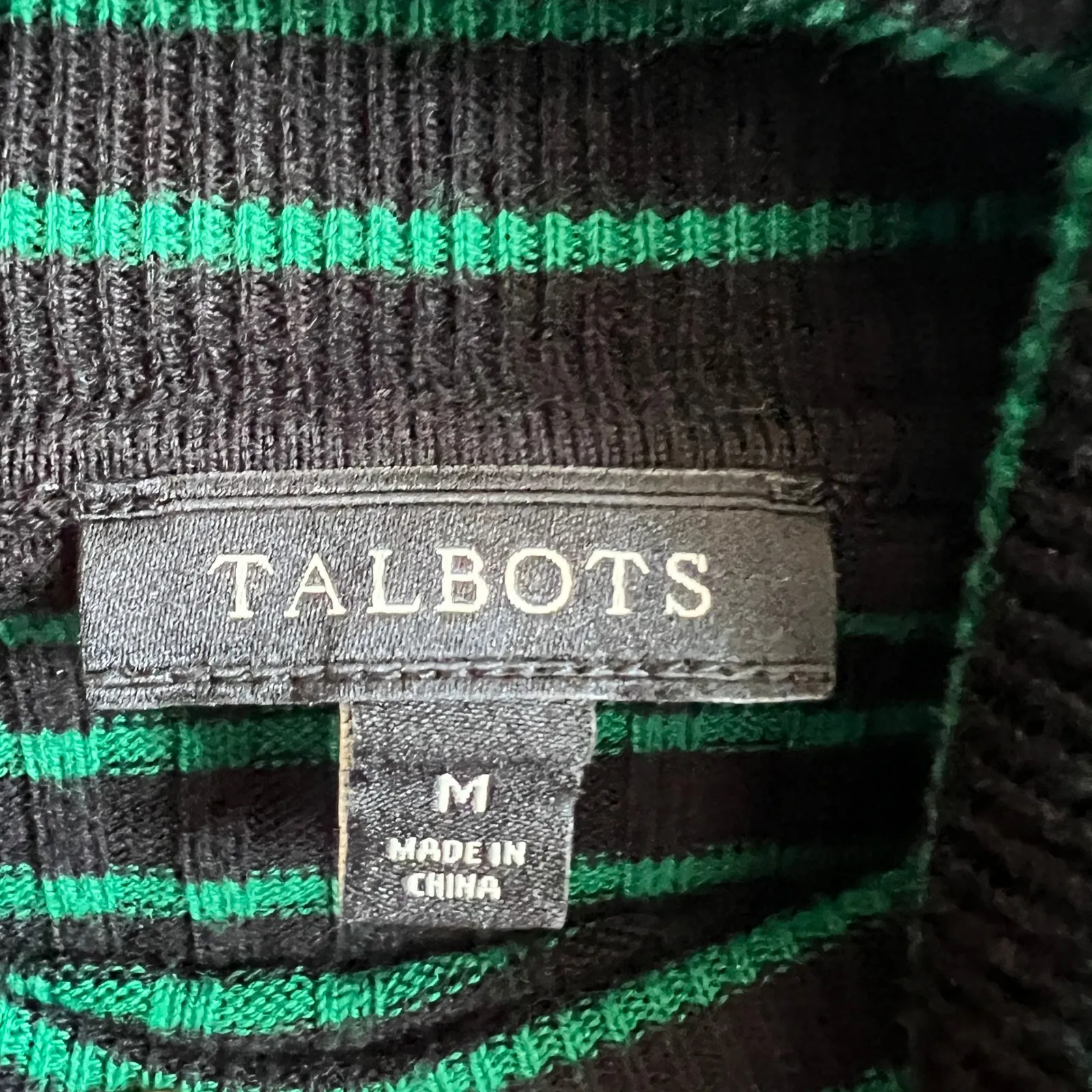 Talbots Striped Turtleneck Sweater Preppy Classic Casual Green Medium - Image 3