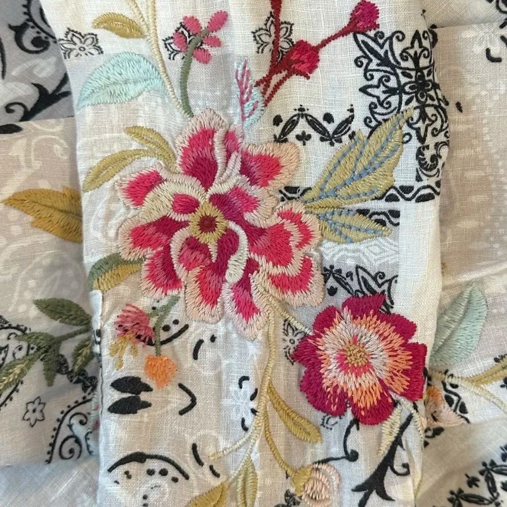 Johnny Was Linen Ashton Bandana Worker Jacket Small Embroidered Blazer Summer - Image 13