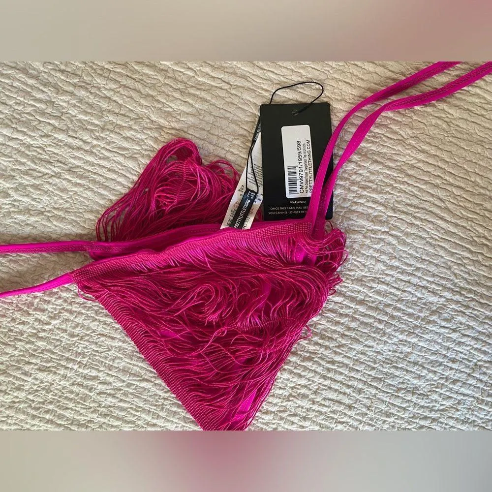 NWT Pretty Little Thing Hot Pink Draped Tassel Triangle Bikini Top - Image 3