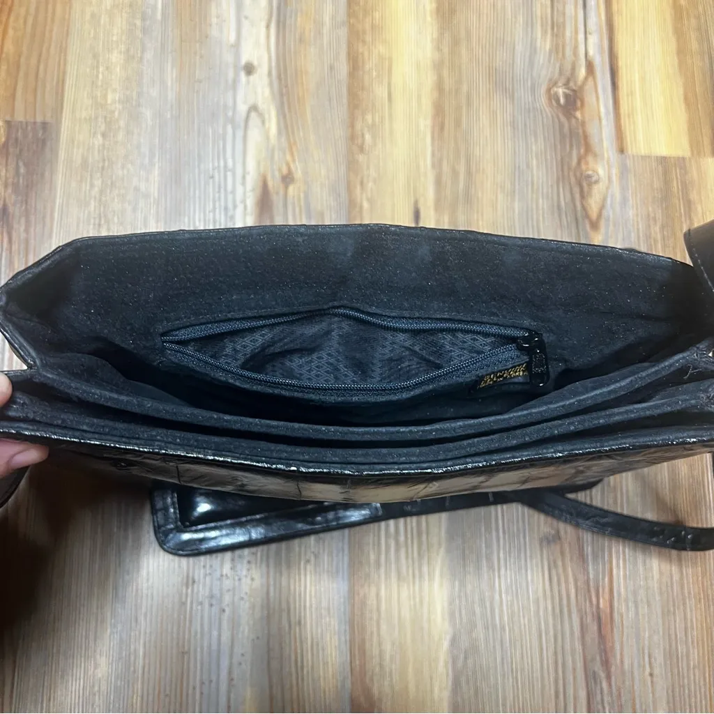 Vintage Genuine Eel Skin Leather Crossbody Bag Black Suede Retro 80s Purse - Image 7