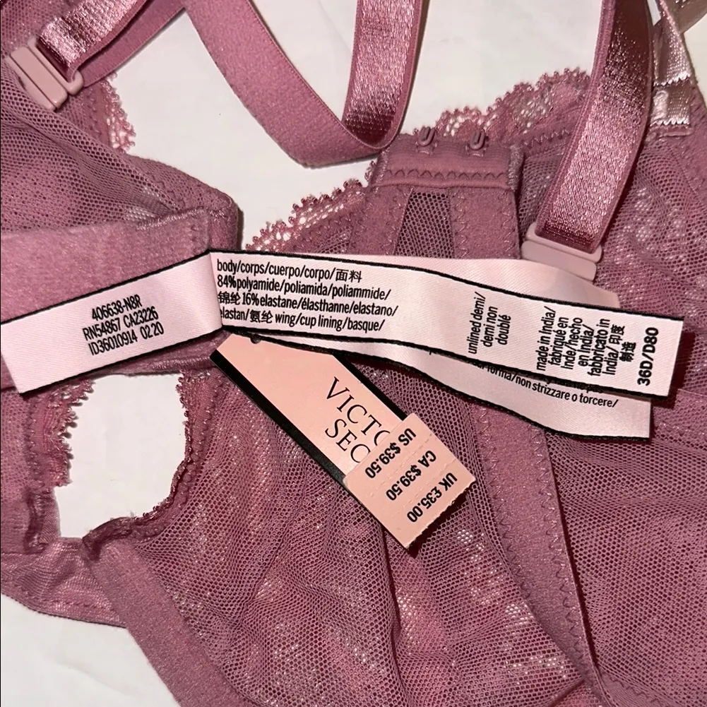 Victoria’s secret unlined lace bra 36D new with tags in pink/purple - Image 12
