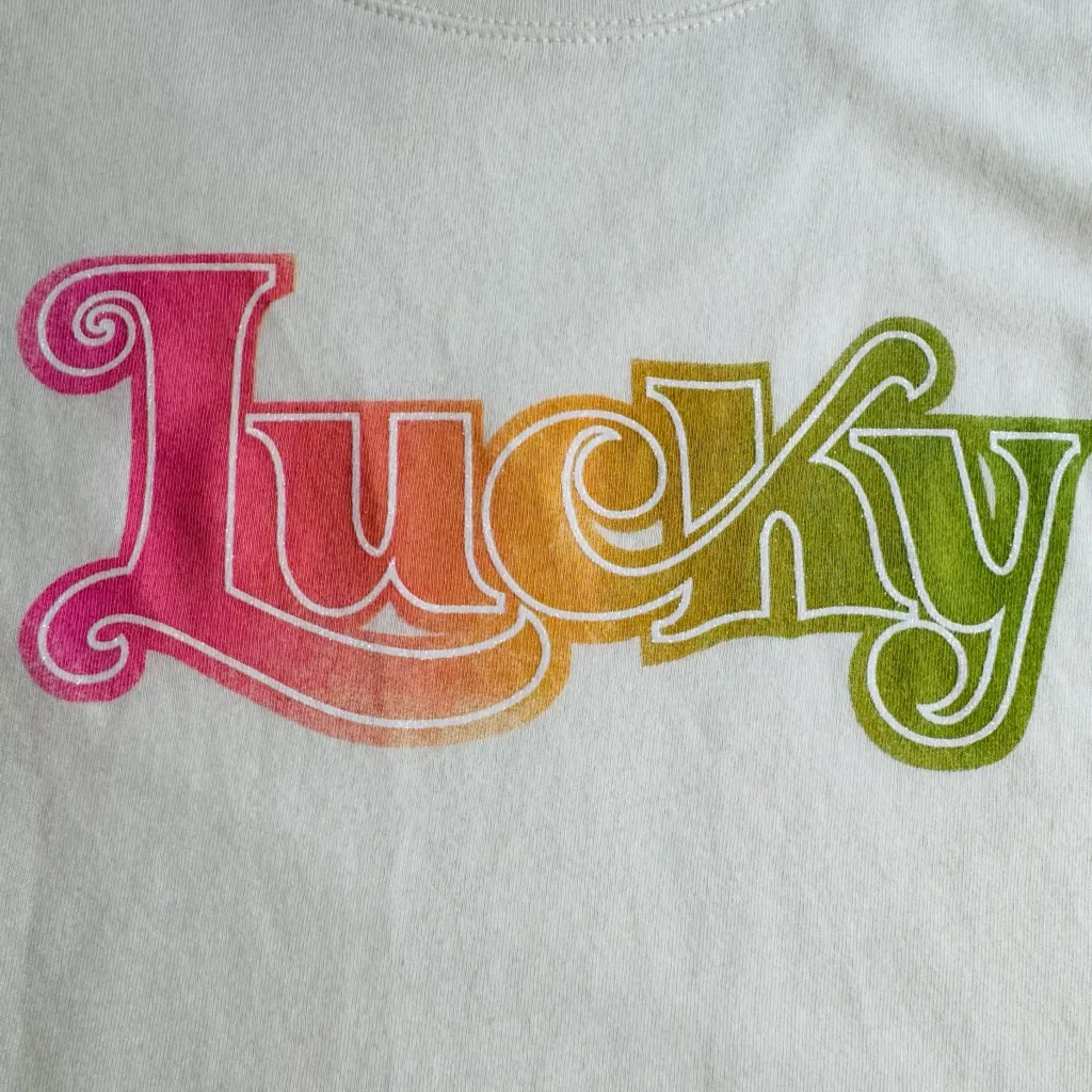 Women’s Lucky Brand Groovy Lucky Graphic Cream Tee Size L NWT - Image 6