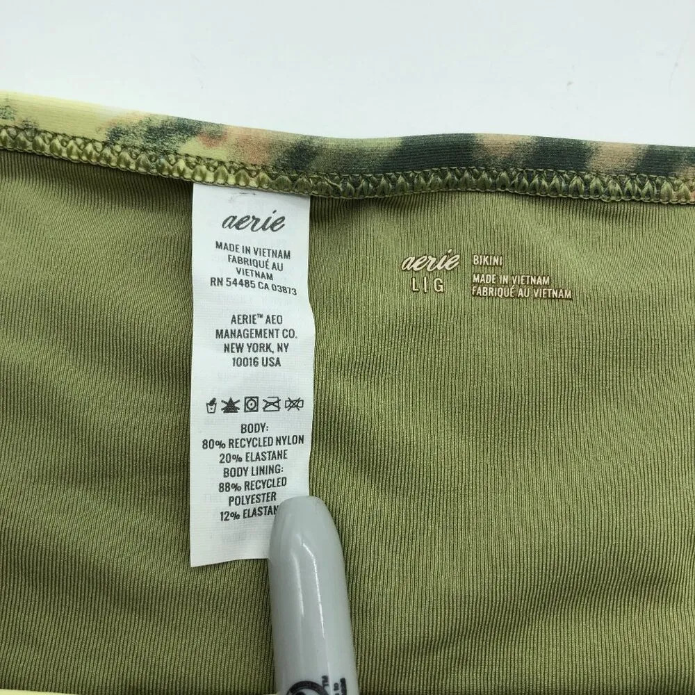 Aerie Womens Bikini Swim Bottom Ruffle Green & Beige Tie-Dye Size L - Image 3