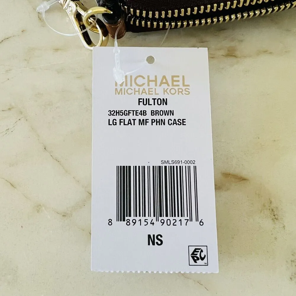 MICHAEL KORS Fulton Brown Flat Multi Function Phone Case Zip Wallet Wristlet - Image 10