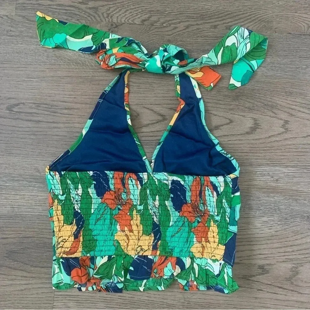 Band of The Free Sleeveless Floral Cropped Halter Top - Size‎ S - Green - NWT - Image 5