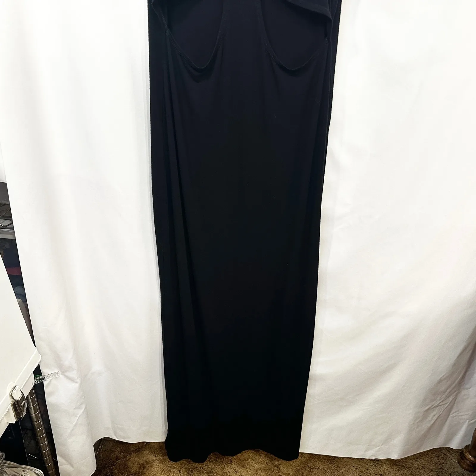 Fabletics Medium Claudia Maxi Dress Solid Black‎ Knit Sleeveless Cutout Back 177 - Image 9