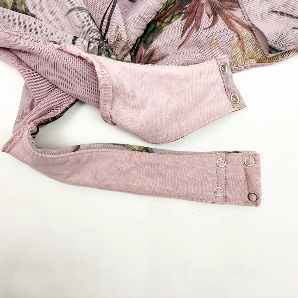 All Saints Nolina Elia Bodysuit Plaster Pink Bird Floral Print Mesh - Image 14