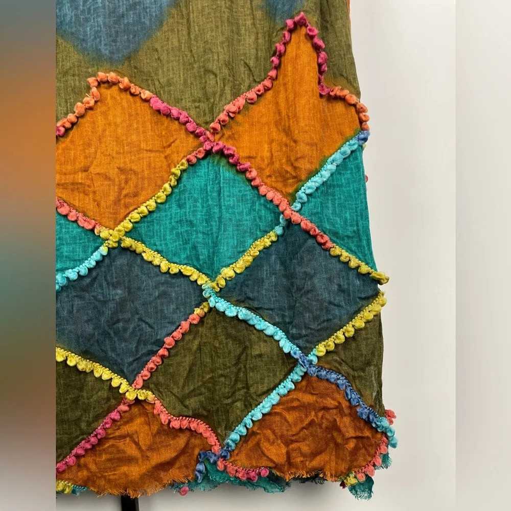 Chico's Chico’s Multicolor Diamond Print Patchwork Pom Pom Rectangular‎ Scarf - Image 6