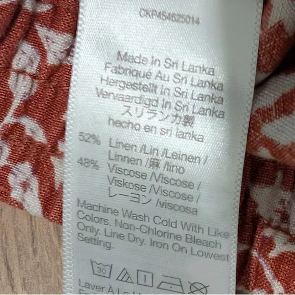 Madewell Shorts M Medium Linen Blend Rust Orange Leaf Floral Print Terracotta - Image 3