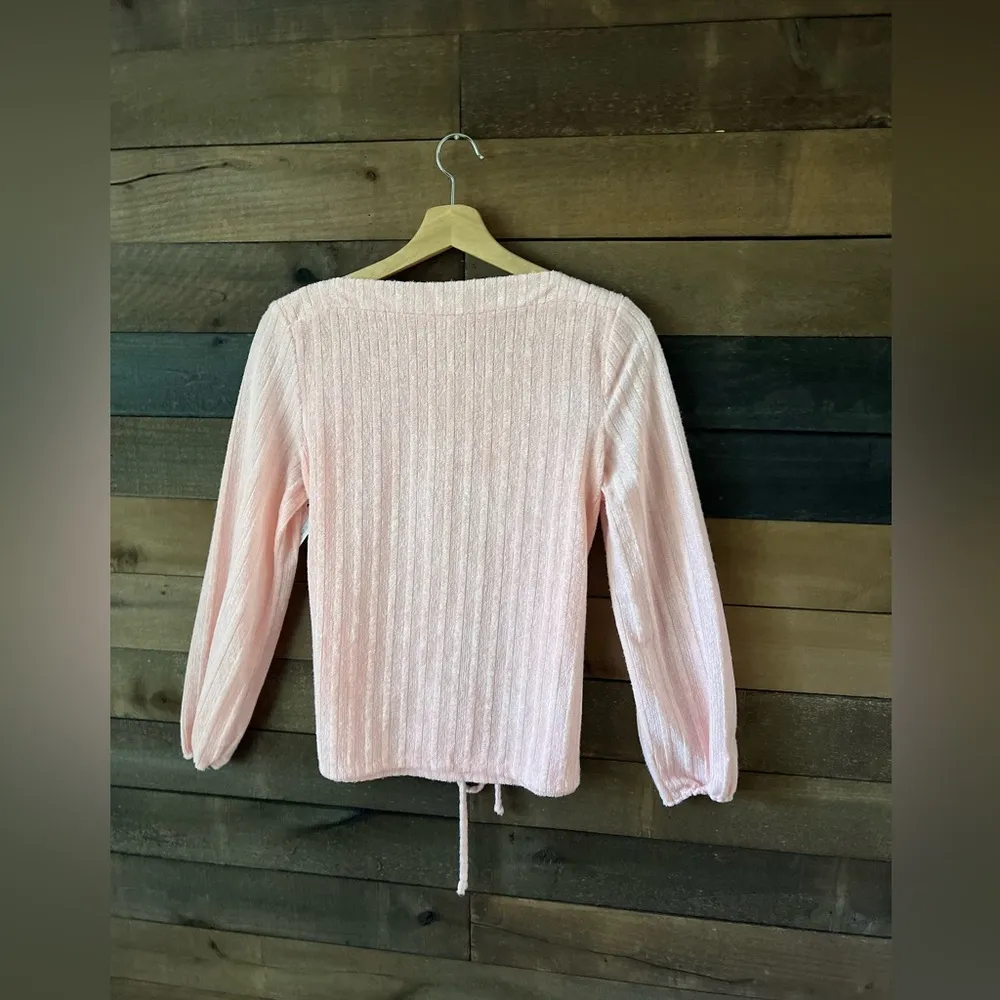 Vintage Terry Cloth Towel Long Sleeve Pink Tie Waist Top Size undefined - Image 3