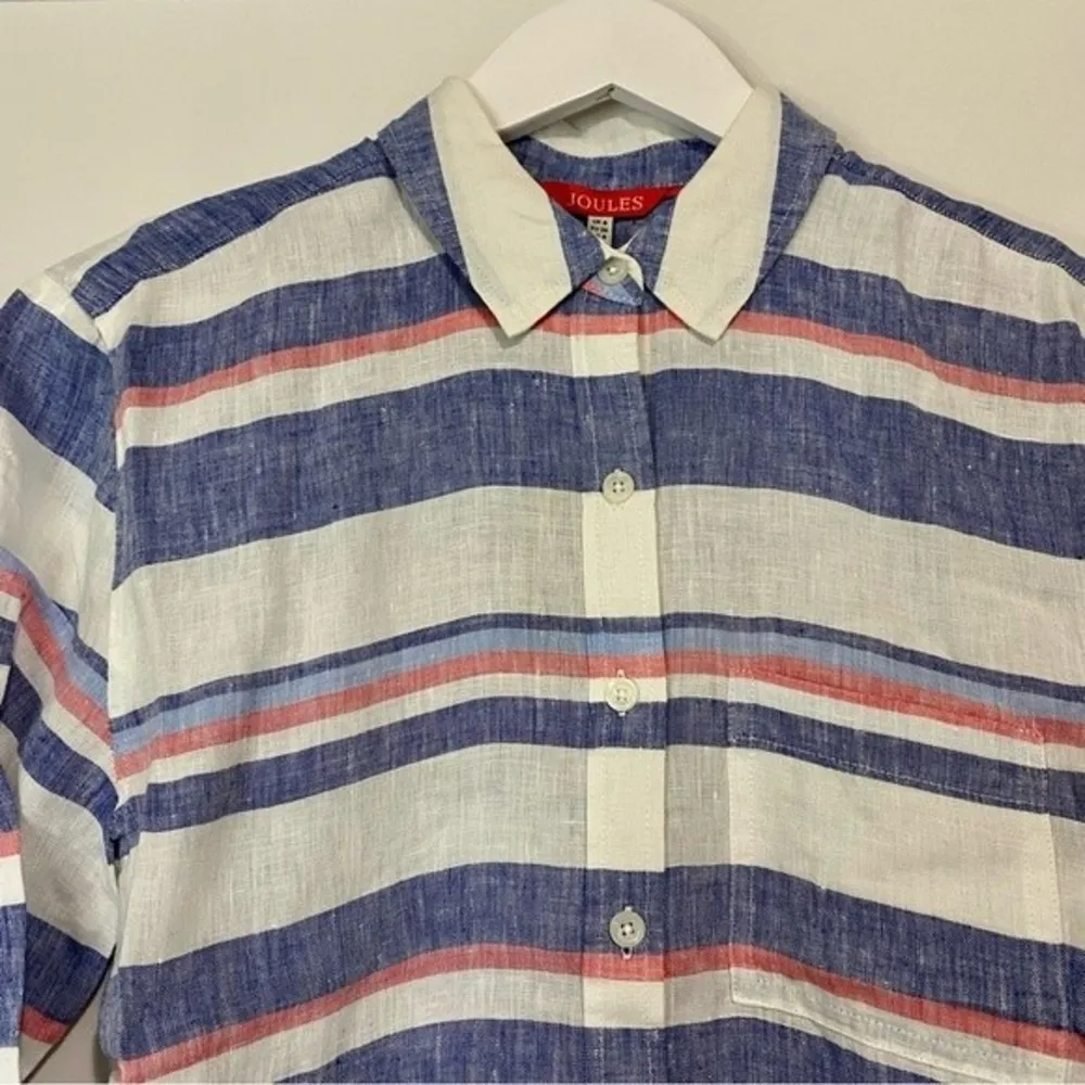 Joules Women’s Jeanne Print Button Down Linen Shirt Blue & Red Stripe Size 4 NWT - Image 3
