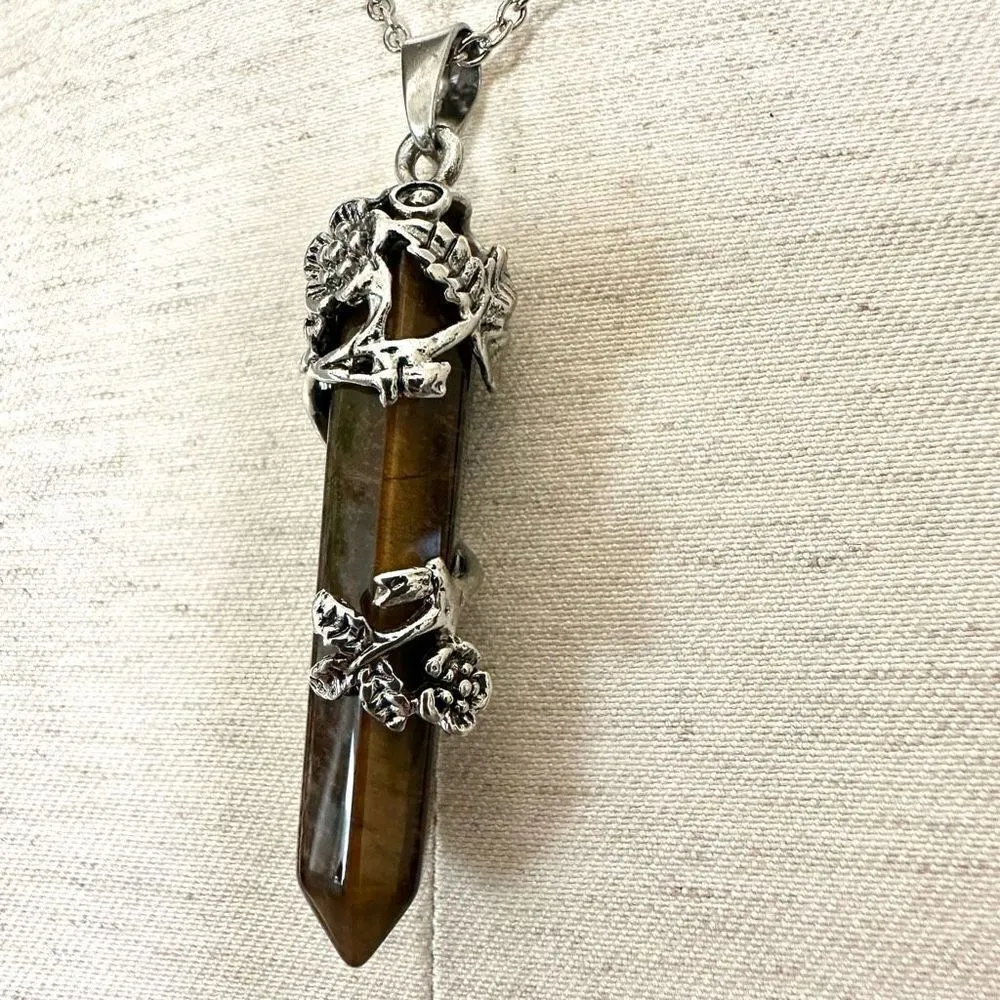 Tigers eye crystal point pendant necklace - Image 5