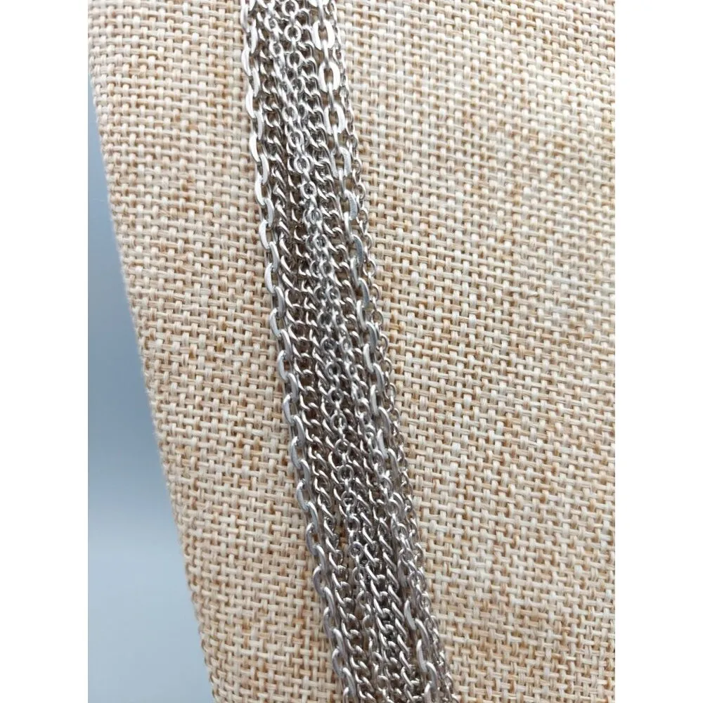 Silver Tone Pull Over Multi Chain Necklace Rhinestone Accents & Knots 34 Inch - Image 5