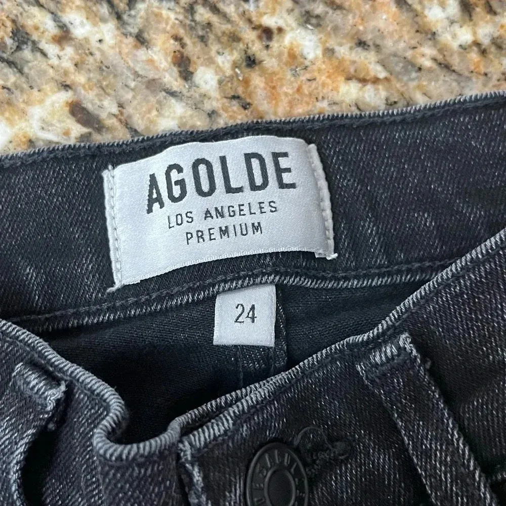 AGOLDE Black Jeans Skinny High Rise Skinny Crop Destroyed Ripped Denim Size 24 - Image 6
