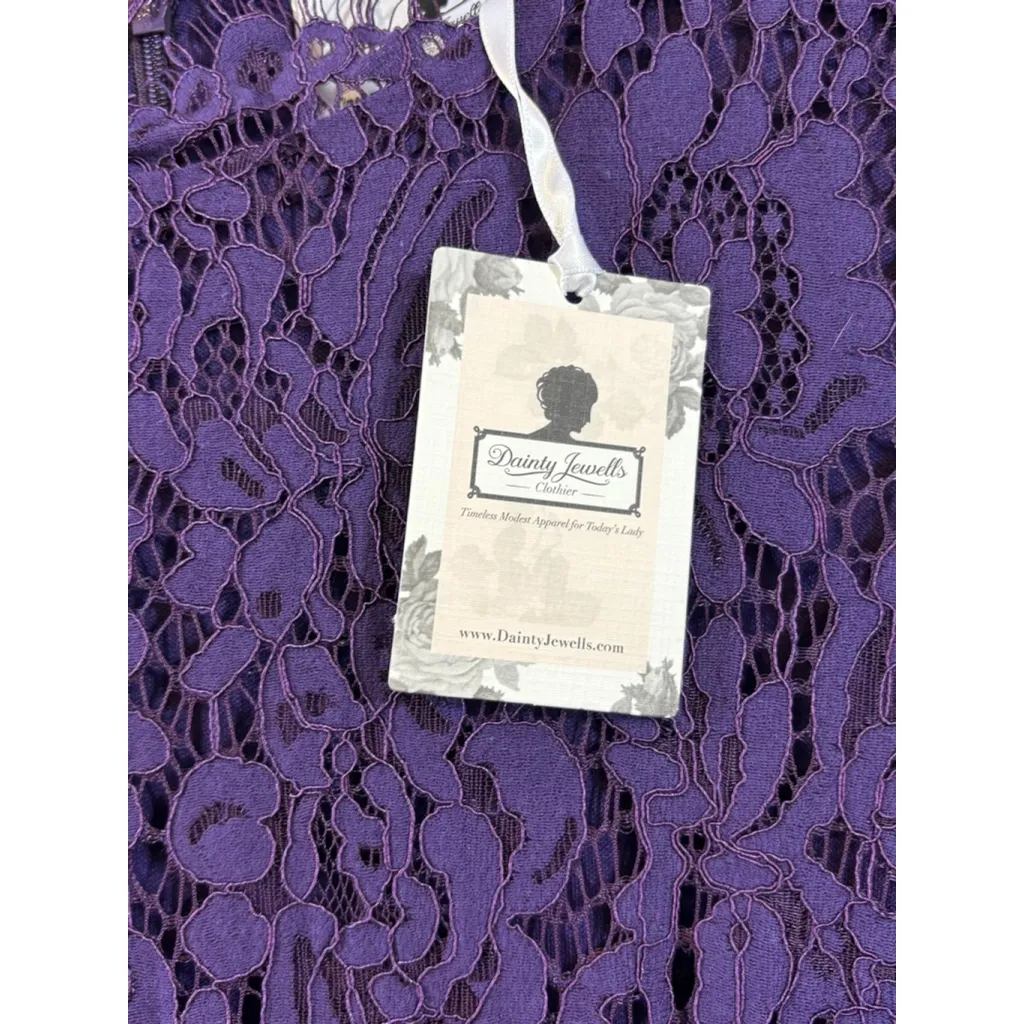 Women's Dainty Jewells Purple Lace Long Sleeve Modest Dress M Size M - Image 5