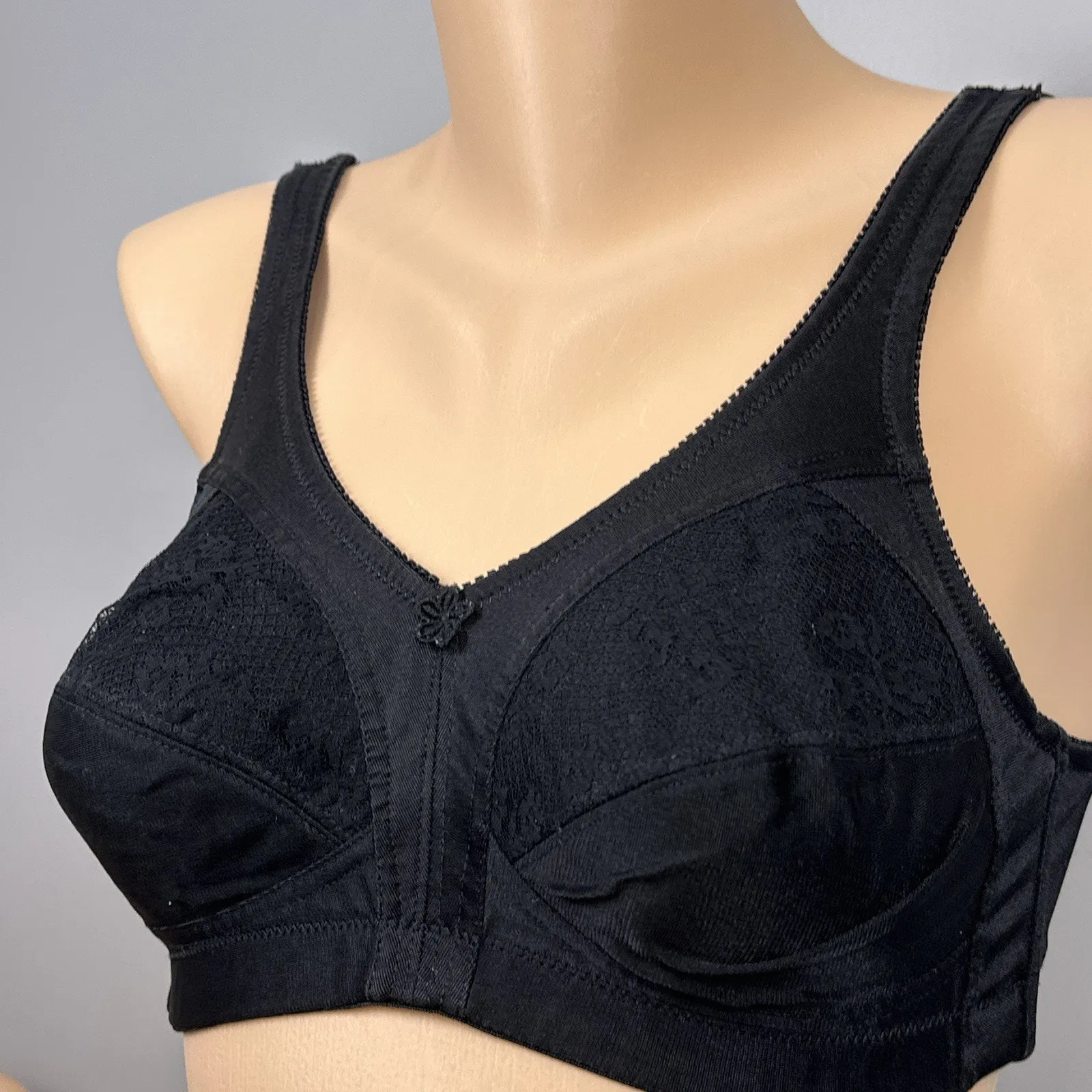 Vintage Underscore Bra 34B Wire Free Unlined Black Full Coverage 79027 - Image 2
