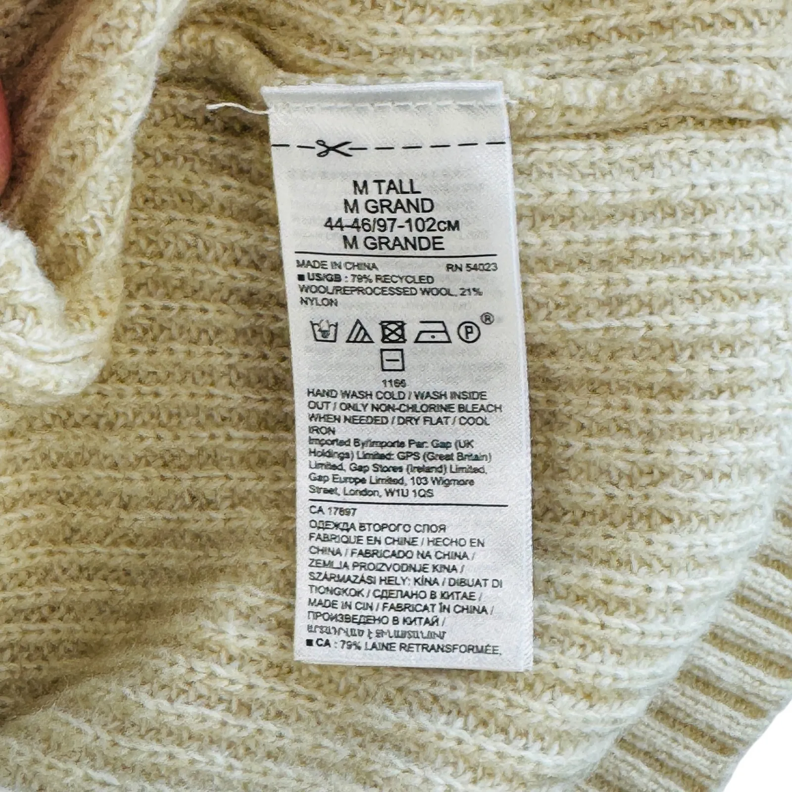 Banana Republic Italian Yarn Wool Blend Sweater Beige M Tall‎ Ribbed Crew Neck - Image 4