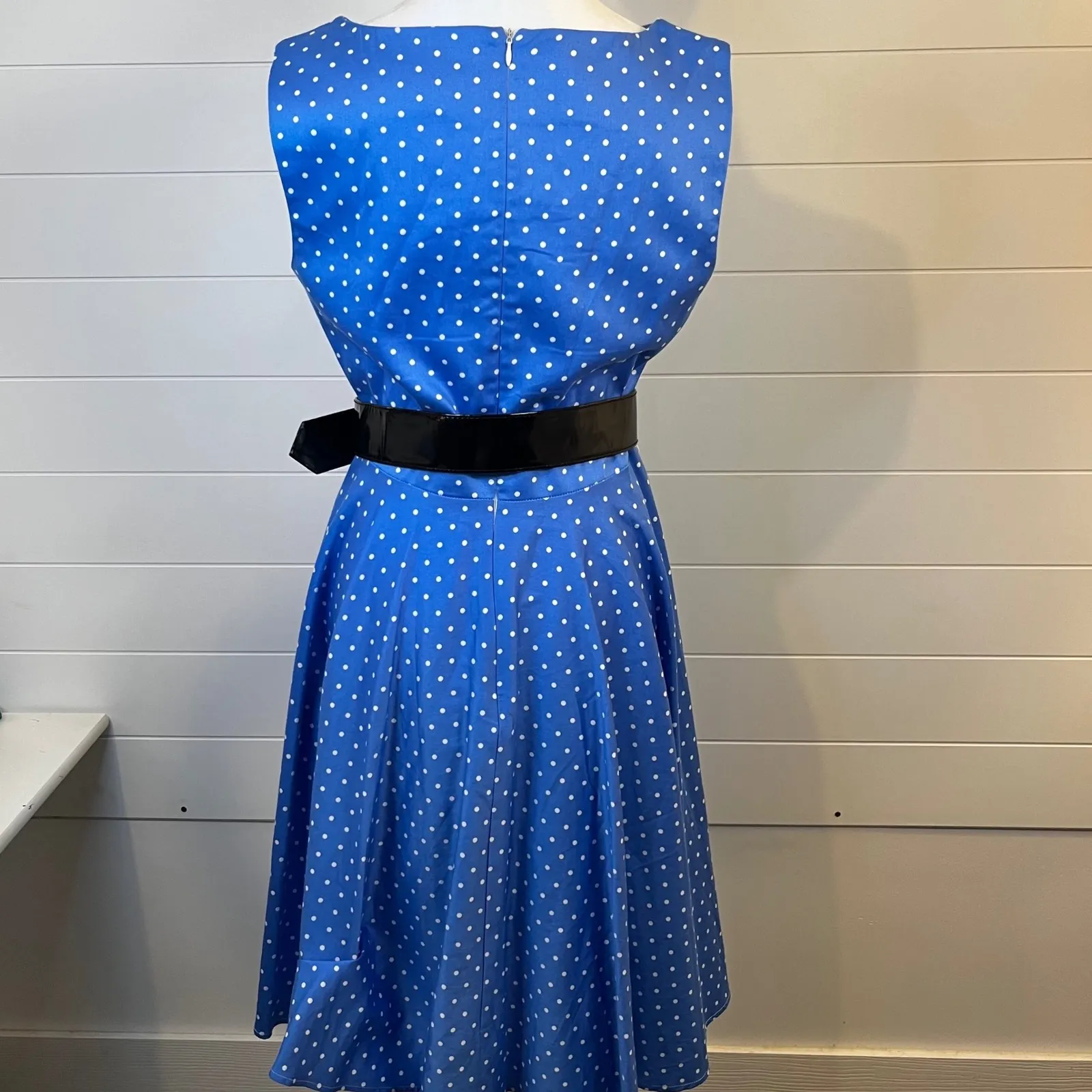 Grace Karin Polka Dot Dress Fit and Flare Retro Style Blue White Party Large - Image 10