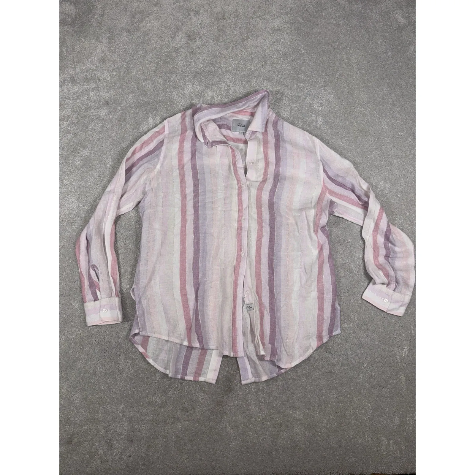 Rails Womens Sydney Sahara Stripe White Pink Shirt Blouse Top Linen Blend S - Image 4