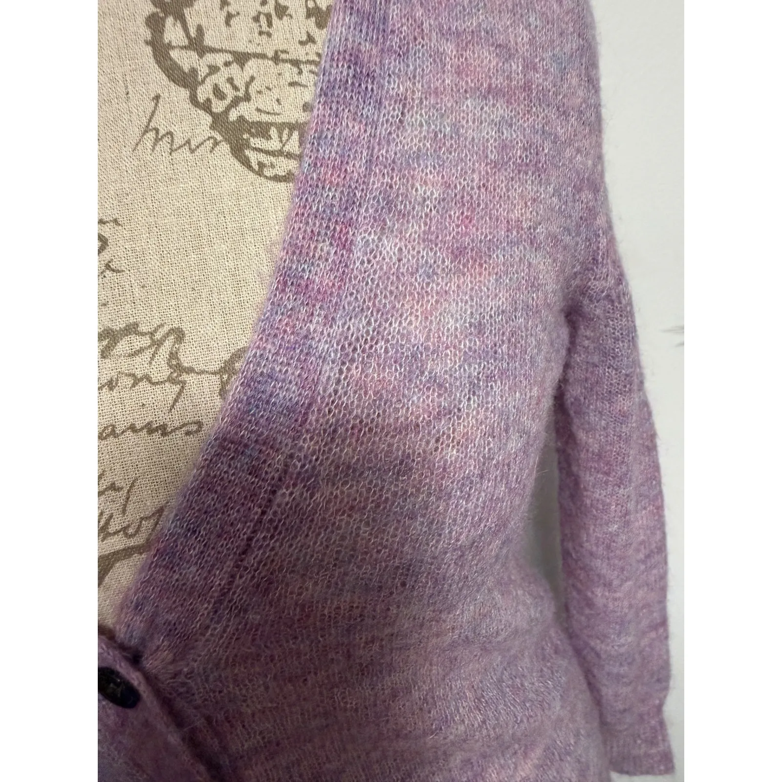 J. Crew Fuzzy kid Mohair Blend Cardigan Lavender Pink Multi Color XXS - Image 5