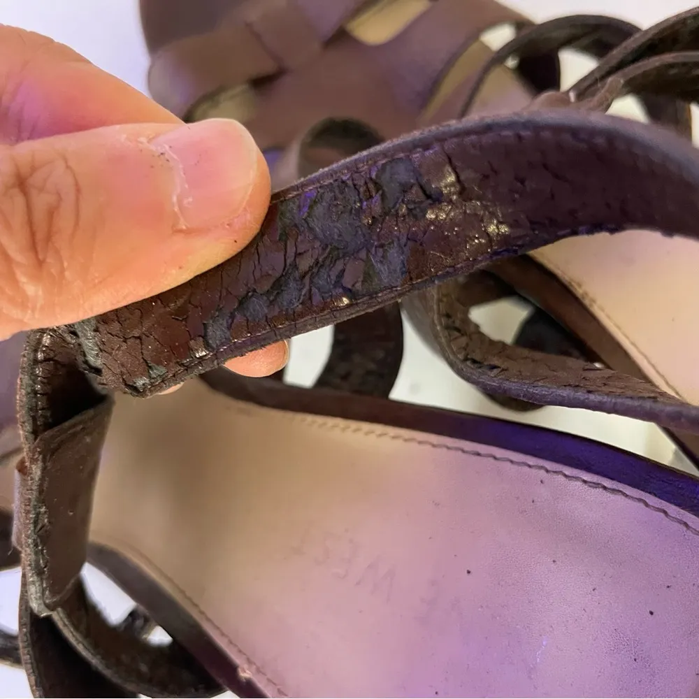 Nine West Balboa Brown Faux Leather Wooden Heels Size 7M - Image 5