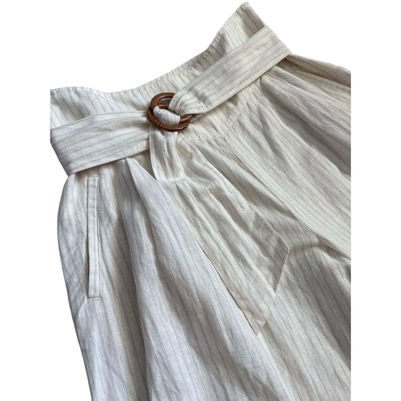 Anthropologie‎ Pinstripe Palm Beach Belted Crop Pants Cream Size 10 - Image 6