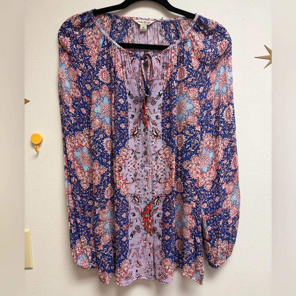 LUCKY BRAND Boho Floral Medallion Peasant Blouse – Size Medium - Image 5