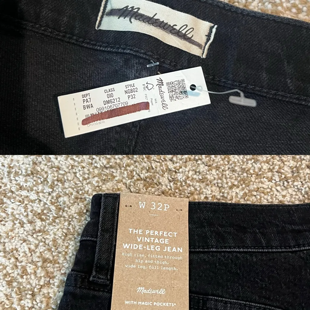 NWT Madewell The Petite Perfect Vintage Wide Leg Jeans Black Belmere Wash Sz 32P - Image 8