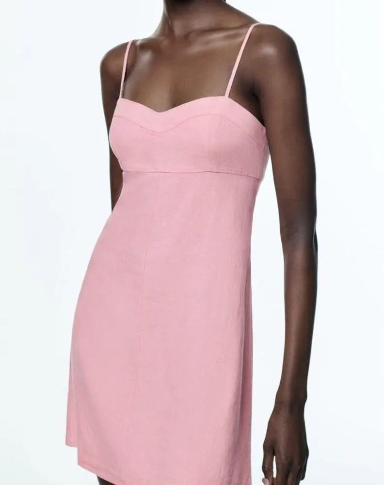 Zara Pink Linen Mini Dress - Image 8