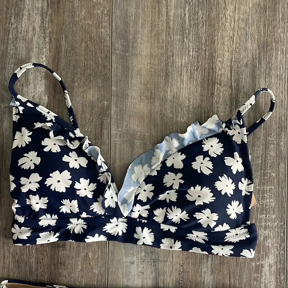J. Crew Navy Floral High Waisted Retro Bikini Small Blue - Image 5