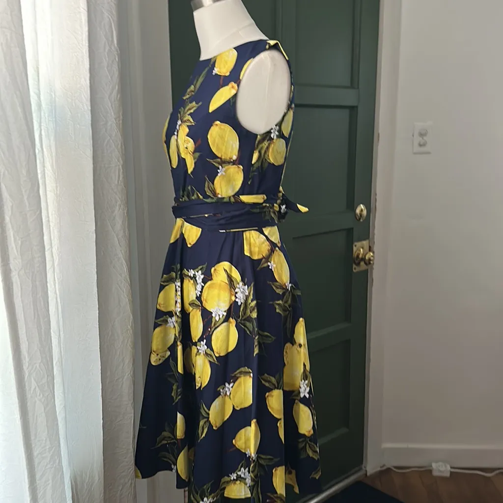 Lemon print dress Blue - Image 3