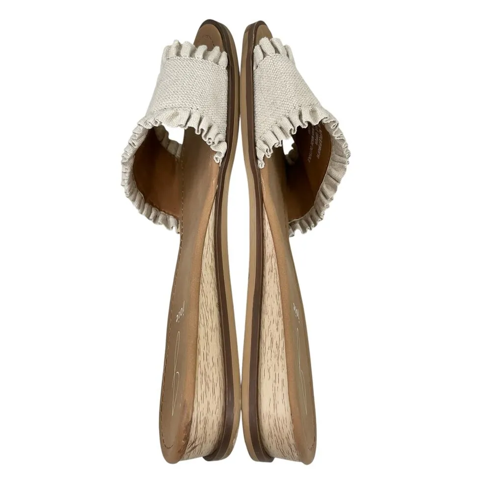Joie Eidel Canvas Ruffle Cream Flat Slide Sandals 8 - Image 6