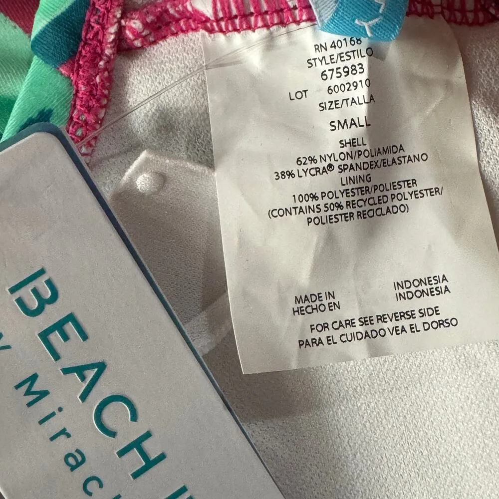 Beach Betty by Miracle Brands Small Bikini Top Swim Padded Cup Tropical Leaf New Green - Image 5