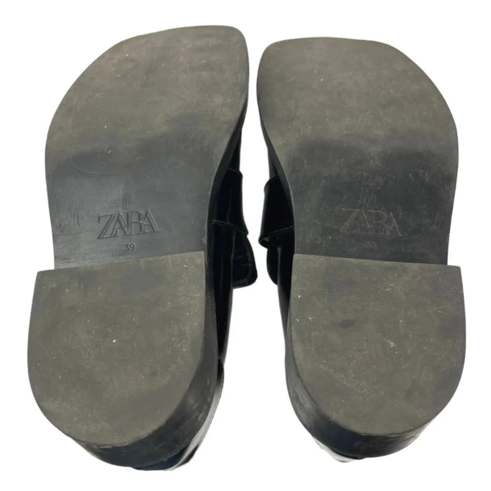 Zara Black Patent Leather Square Toe Chunky Platform Loafer Shoes Sz EU 39 US 8 - Image 4