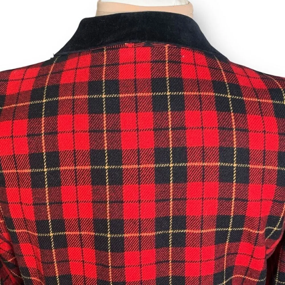 Vintage Alfred Dunner Petite Blazer Jacket Red Black Plaid Velvet Collar Preppy Size 12P - Image 5