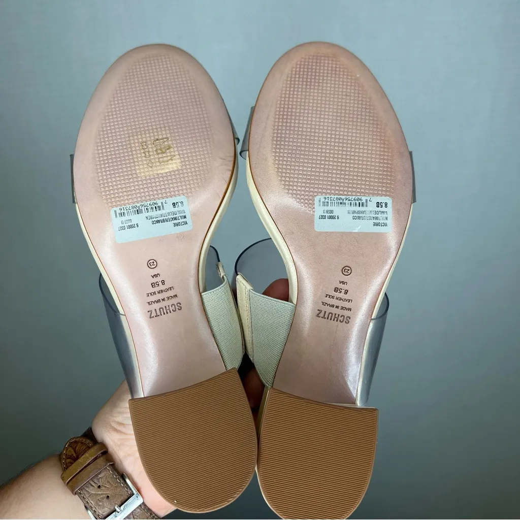 SCHUTZ |‎ Size 8.5 White Cream Heels with Clear Strap Like New - Image 4