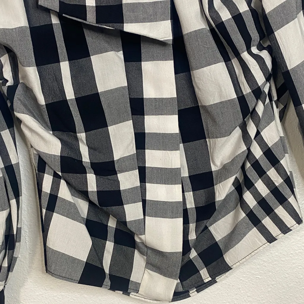 Zara Black and White Plaid Blouse with Bow - Image 7