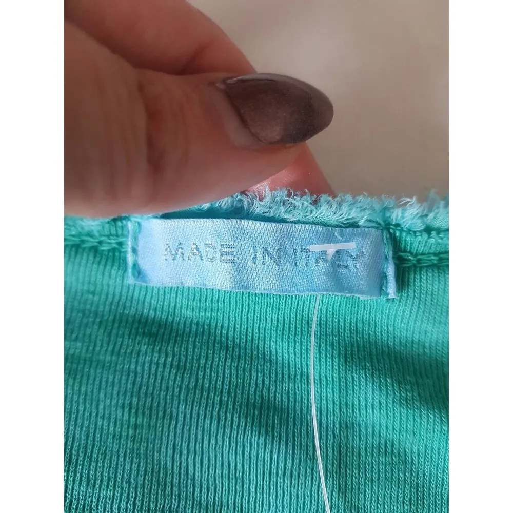 Womens Blouse Sz 4 Green Frayed Edge V Neckline Sleeve Made in Italy  Bohemian - Image 7