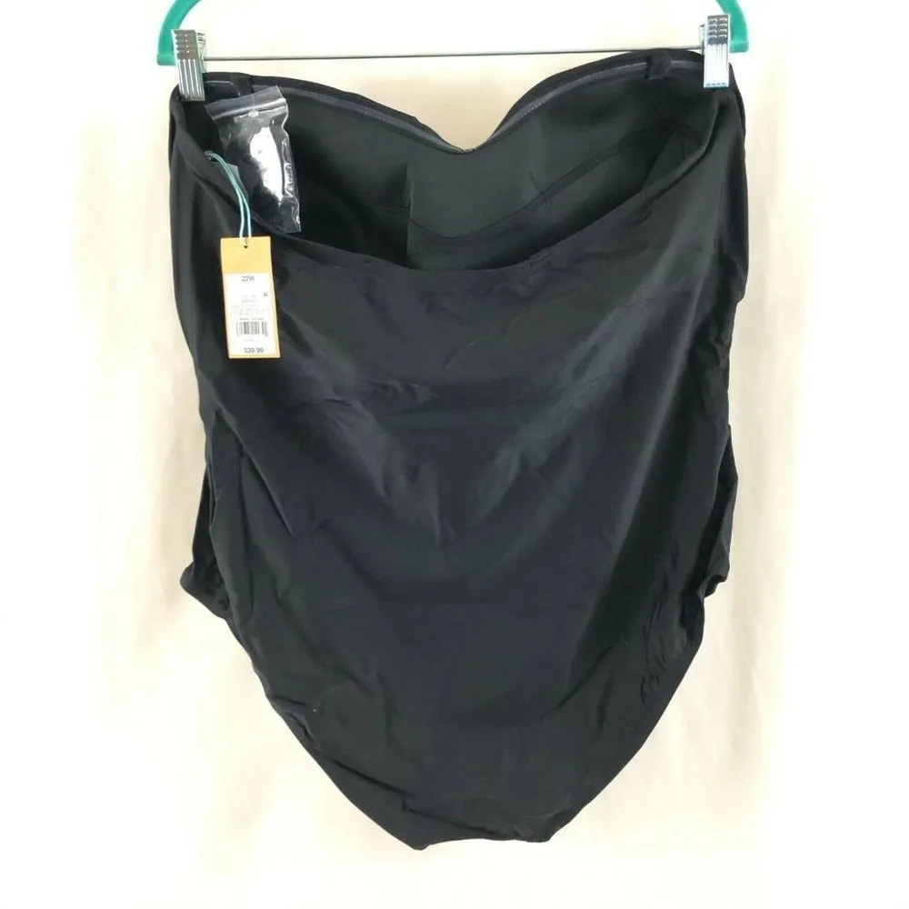 Kona Sol One Piece Swimsuit Crossover Spaghetti Strap Basic Black Size 16W - Image 2
