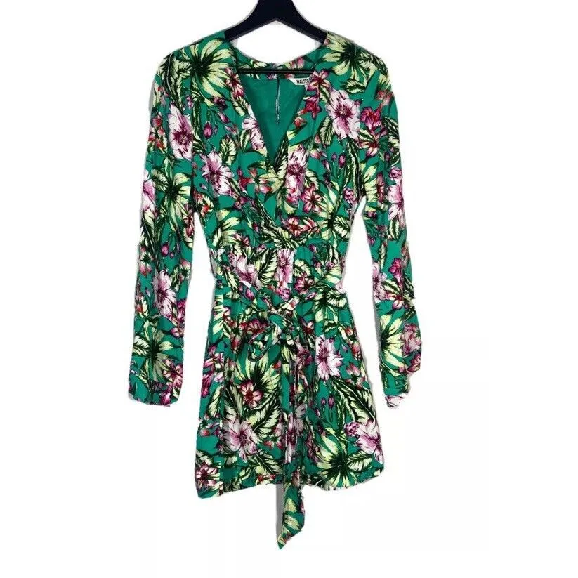 NWT Walter Baker Green Tropical Amazon‎ Print Kimono Long Sleeve Dress  XS - Image 4