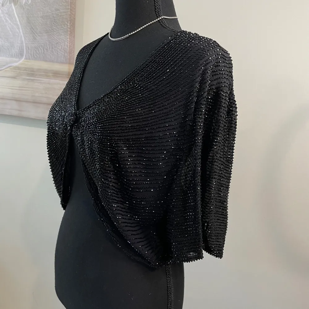 BHLDN Black Lotus Thread Valencia Jacket 100% Silk Glass Beaded Jacket Size L Size L - Image 6