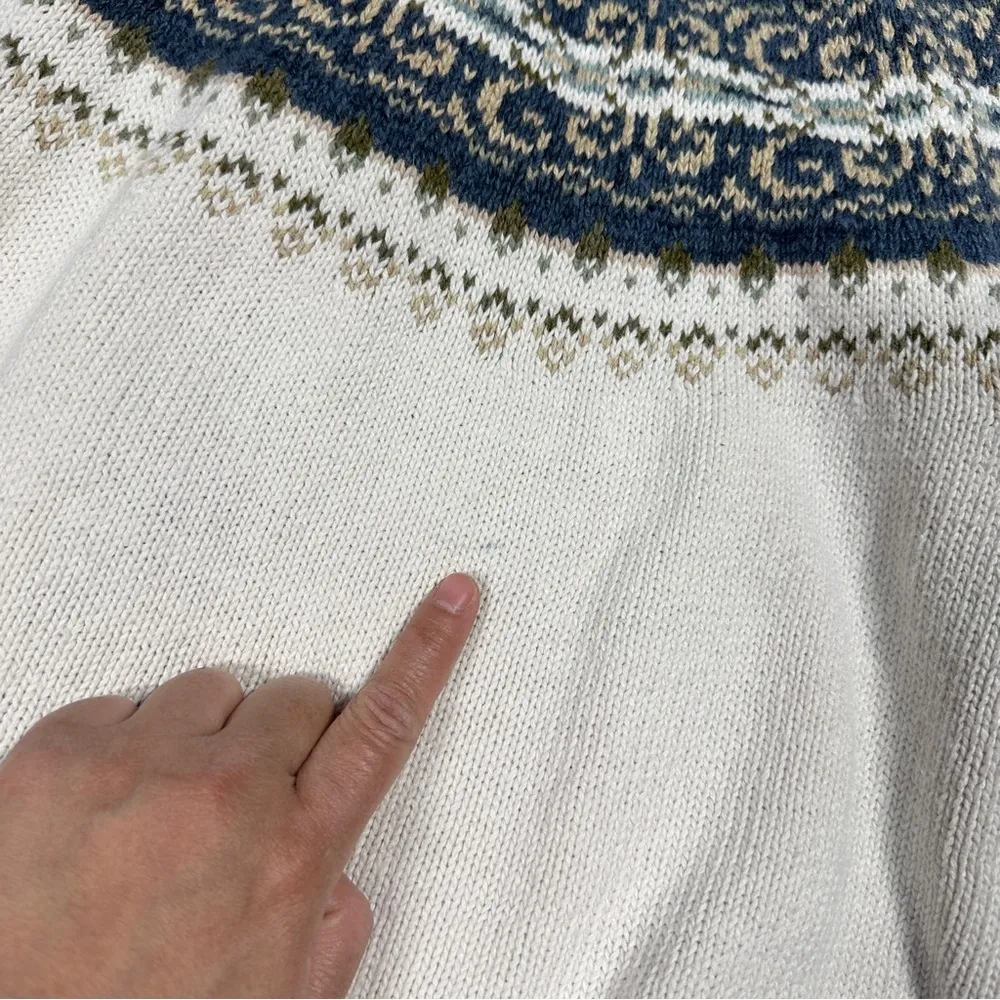 Tiara Cardigan Sweater Full Zip Mock Neck Fair Isle Nordic Ski Blue Tan White 1X - Image 13