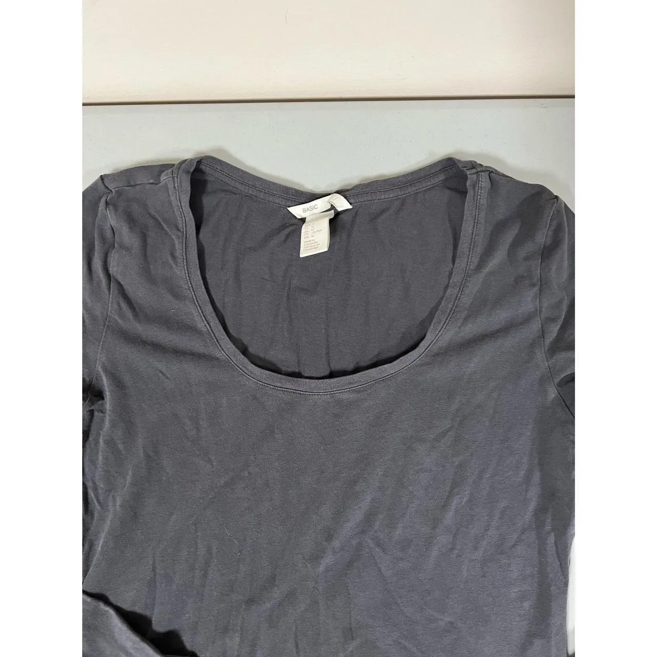 H&M Gray Grey Solid Scoop-Neck Long Sleeve Tee T-Shirt Top Size M ⛓️ - Image 3