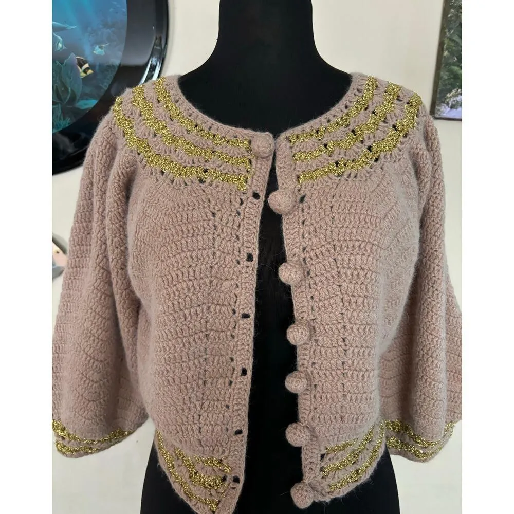 Cache Tan Luxe Metallic Cashmere Wool Blend Top New Sweater Stretch $168 NWT - Image 6