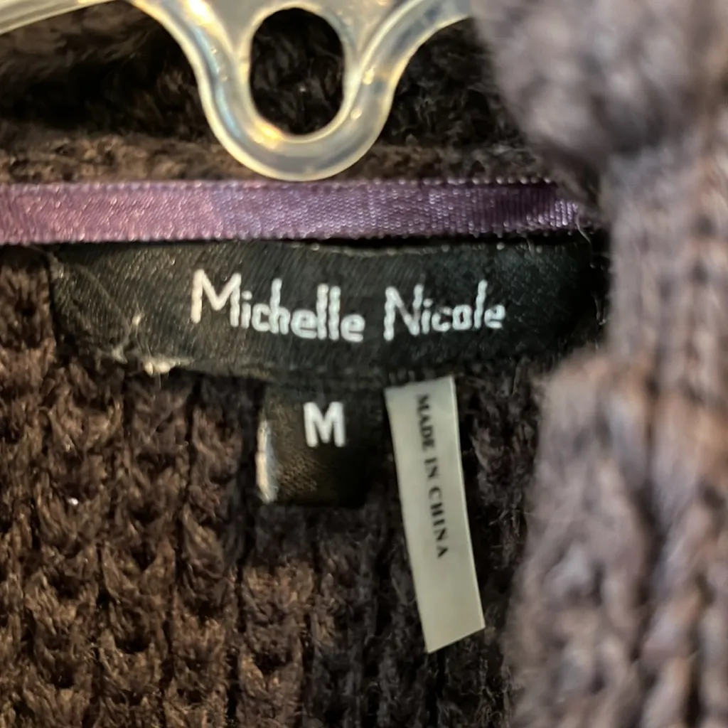 Chunky Knit Crochet Sweater Eggplant Deep Purple Cardigan Cozy Womens M Wool Size M - Image 9