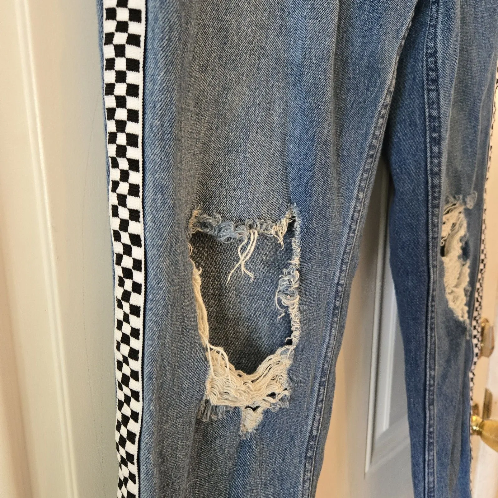 Empyre Jeans Eileen Checkered Size 7 Zumiez Distressed Y2K Wide Leg Skater Denim Blue - Image 6